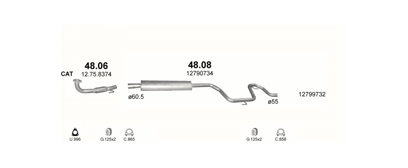 Schéma výfukového systému SAAB 9-3 2.0 – 2.0 BioPower