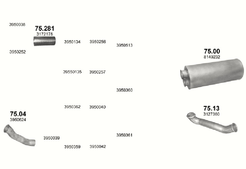 Schéma výfukového systému VOLVO FL 6 5.4 – 4X2 FL612/613/614/615 – sestava 2