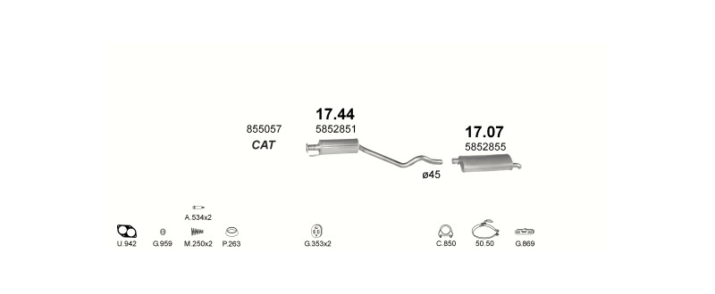 Schéma výfukového systému OPEL ASTRA F 1.6 – Sestava 2