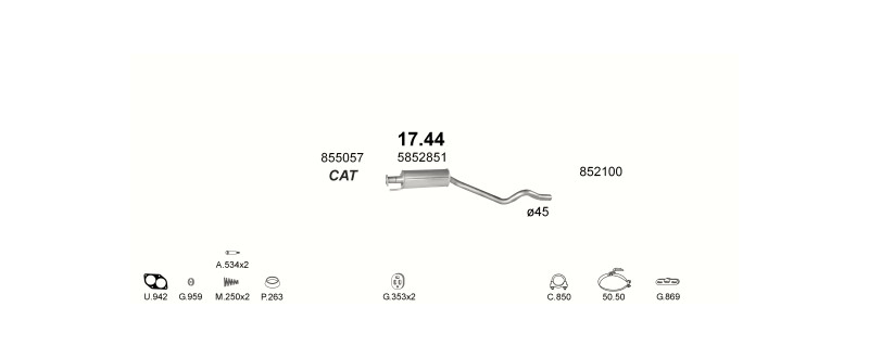 Schéma výfukového systému OPEL ASTRA F 1.6 – 1.6i GT