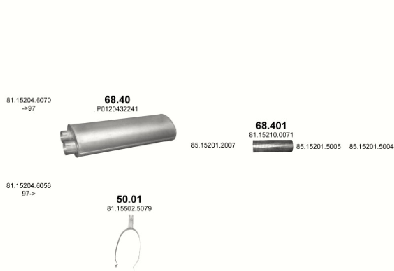Schéma výfukového systému MAN M2000L 6.9 – D0826 LFL L80/L82/L84/L86/L87/L88/L89/L90 – sestava 1