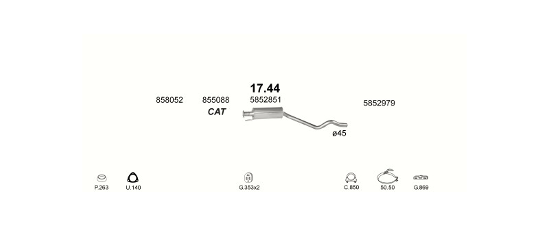 Schéma výfukového systému OPEL ASTRA F 1.6 – Sestava 1