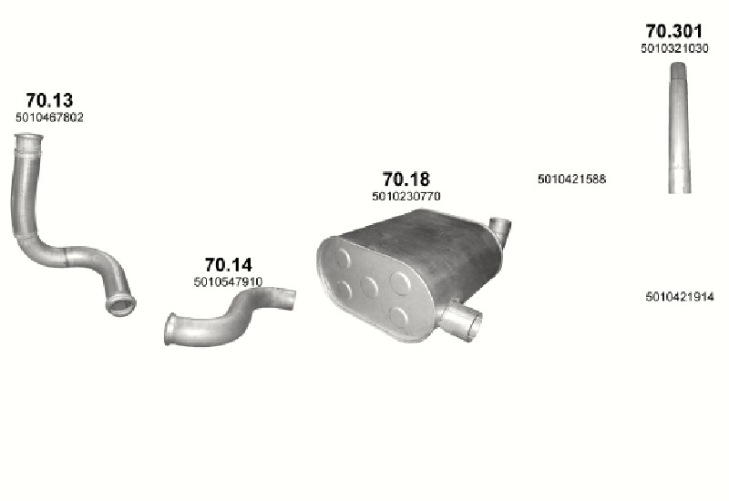 Schéma výfukového systému RENAULT PREMIUM 11.1 – 4X2 ; 6X2 – sestava 2