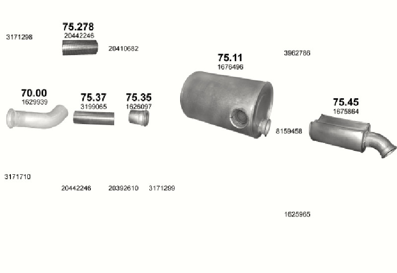 Schéma výfukového systému VOLVO FM 12 12.1 – Sestava 1