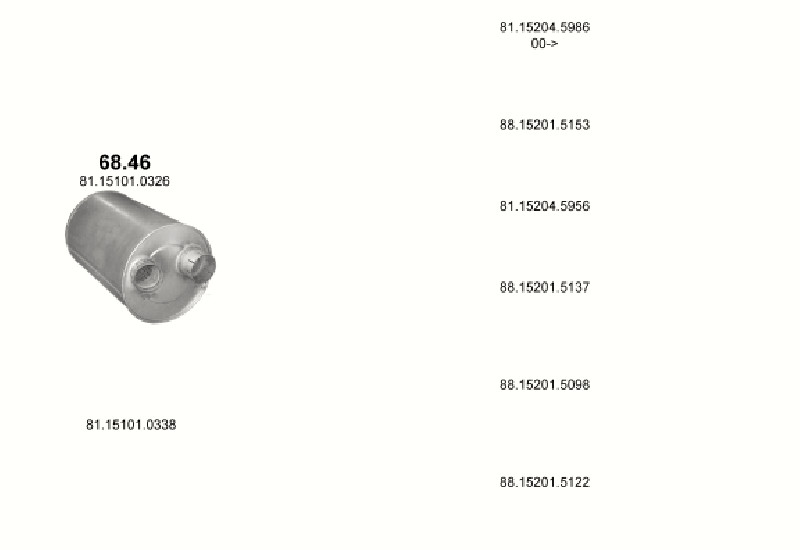 Schéma výfukového systému MAN LION`S CITY 12.0 – G/UELL/LL ; D2866 LUH – sestava 2