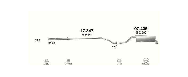 Schéma výfukového systému OPEL CORSA D 1.3 D – 1.3 CDTi Turbo Diesel – sestava 1