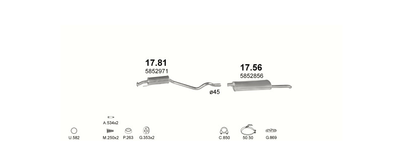 Schéma výfukového systému OPEL ASTRA F 1.8 – AUT