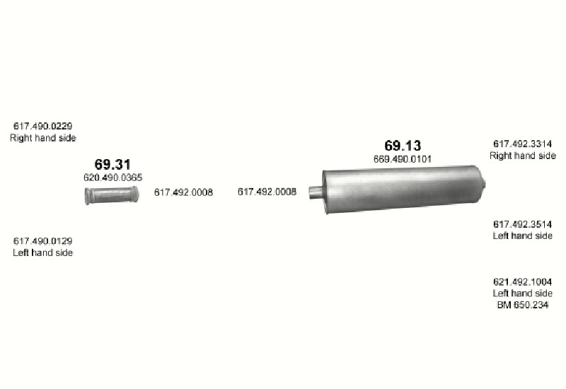 Schéma výfukového systému MERCEDES 10-16 T 1222 A – WB 3600, 4200 – sestava 1