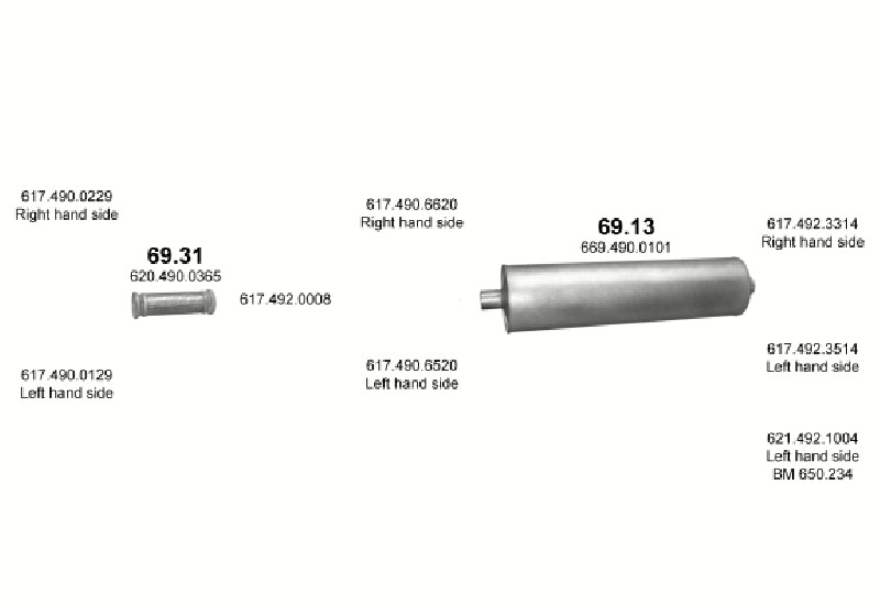 Schéma výfukového systému MERCEDES 10-16 T 1222 A – WB 3600, 4200 – sestava 2