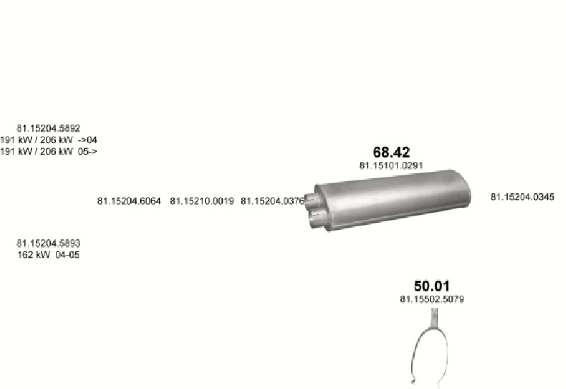 Schéma výfukového systému MAN M2000M 6.9 – D0836 LF M33/M40/M43 – sestava 2