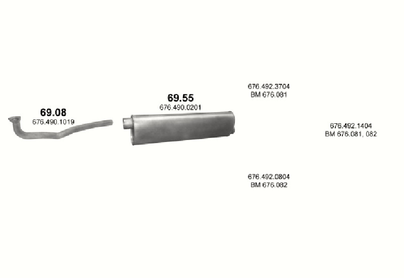 Schéma výfukového systému MERCEDES 6-9 T 817 F – WB 3150, 3700 – sestava 1