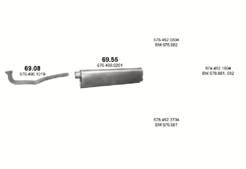 Schéma výfukového systému MERCEDES 6-9 T 817 F – WB 3150, 3700 – sestava 2