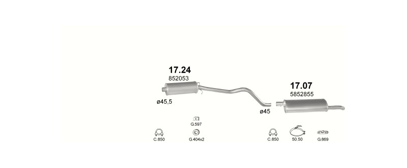 Schéma výfukového systému OPEL KADETT E 1.2 – S – sestava 1
