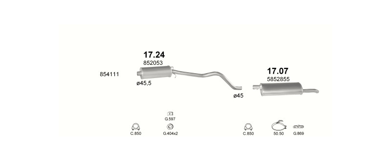 Schéma výfukového systému OPEL KADETT E 1.2 – S – sestava 2