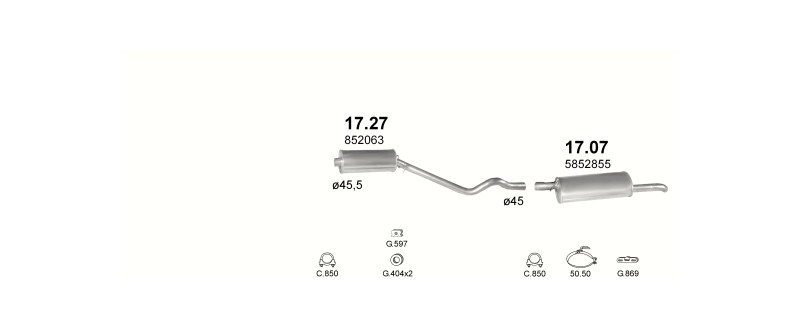 Schéma výfukového systému OPEL KADETT E 1.2 – S – sestava 1