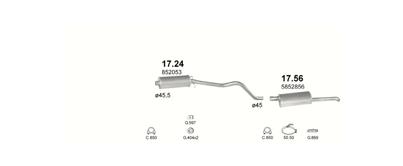 Schéma výfukového systému OPEL KADETT E 1.2 – S – sestava 1