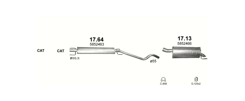 Schéma výfukového systému OPEL ASTRA H 1.9 D – 1.9 CDTi Turbo Diesel – sestava 1