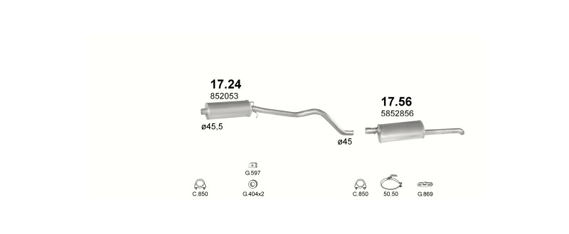 Schéma výfukového systému OPEL KADETT E 1.2 – S – sestava 2