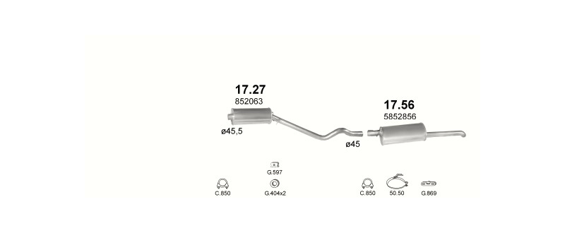 Schéma výfukového systému OPEL KADETT E 1.2 – S – sestava 1