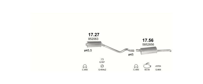 Schéma výfukového systému OPEL KADETT E 1.2 – S – sestava 2