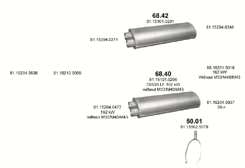 Schéma výfukového systému MAN M2000M 6.9 – D0836 LF M31/M32/M33/M38/M39/M40/M42/M43/M44 – sestava 4