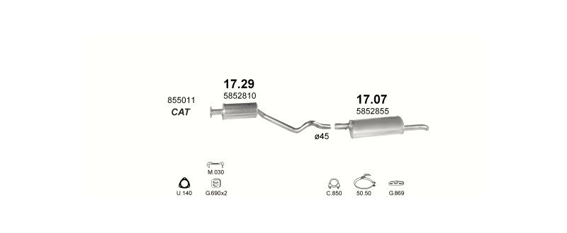 Schéma výfukového systému OPEL KADETT E 1.6 – 1.6i AUT