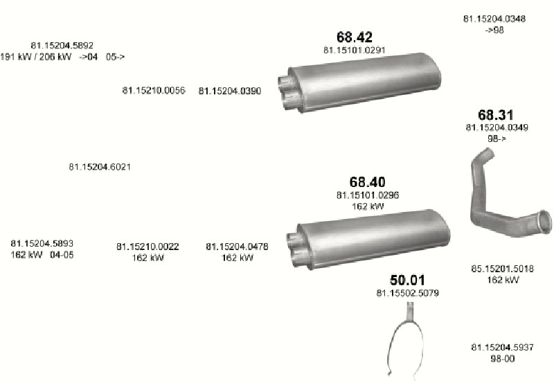 Schéma výfukového systému MAN M2000M 6.9 – D0836 LF M33/M40/M43 – sestava 3