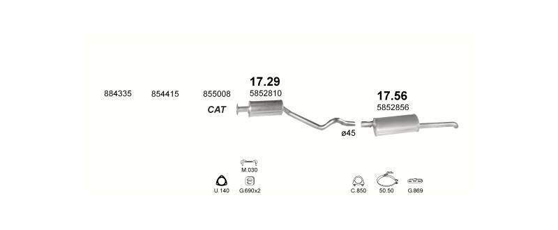 Schéma výfukového systému OPEL KADETT E 2.0 – manuální převodovka