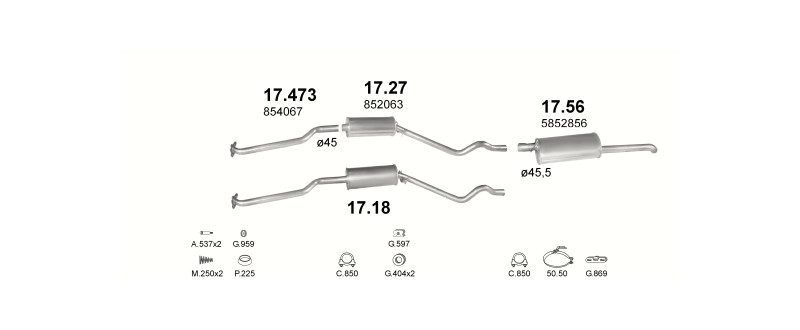 Schéma výfukového systému OPEL KADETT E 2.0 – 2.0i MAN