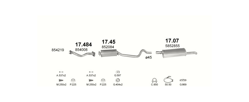 Schéma výfukového systému OPEL KADETT E 1.6 D – automatická převodovka