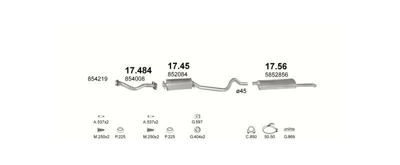 Schéma výfukového systému OPEL KADETT E 1.6 D – automatická převodovka