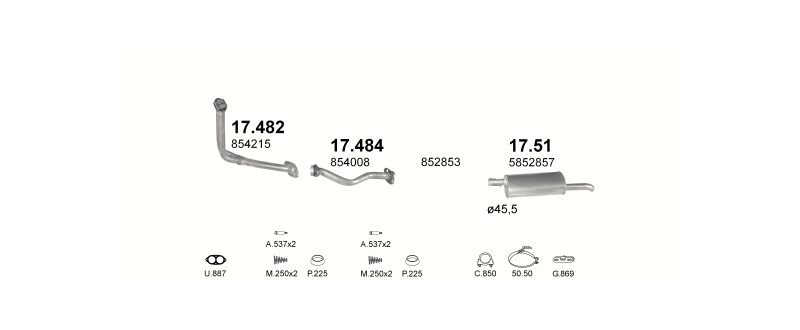 Schéma výfukového systému OPEL KADETT E 1.6 D – manuální převodovka