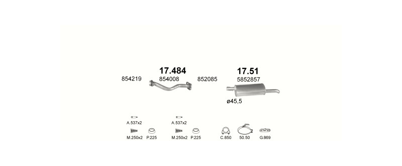 Schéma výfukového systému OPEL KADETT E 1.6 D – automatická převodovka