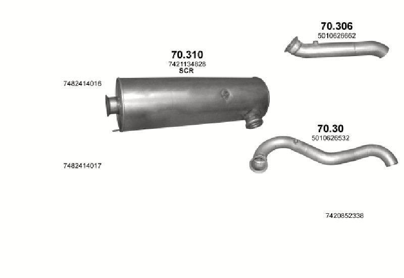 Schéma výfukového systému RENAULT MIDLUM 4.8 – Dxi 5 ; 44LA/MA/ML