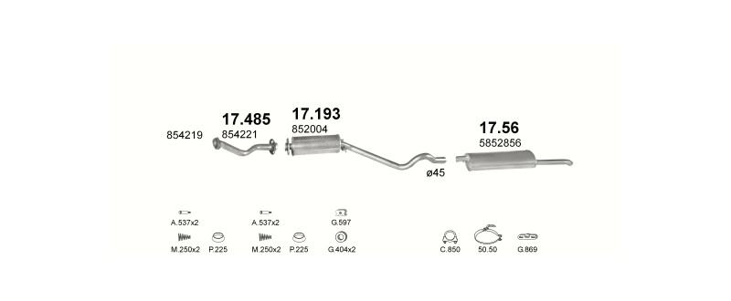 Schéma výfukového systému OPEL KADETT E 1.7 D – automatická převodovka