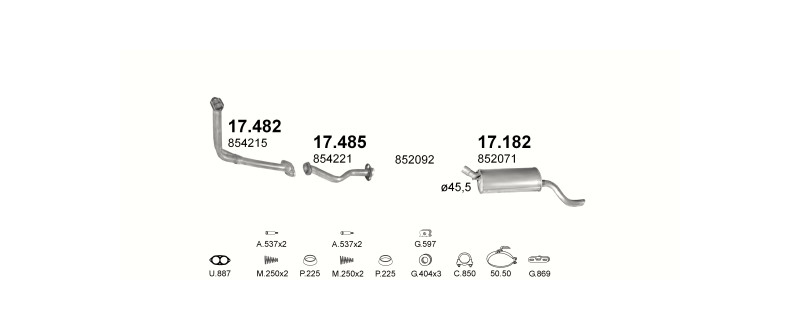 Schéma výfukového systému OPEL KADETT E COMBO 1.7 D – 1.7D MAN COMBO