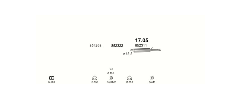 Schéma výfukového systému OPEL MANTA B 2.0 – S, SR, manuální převodovka