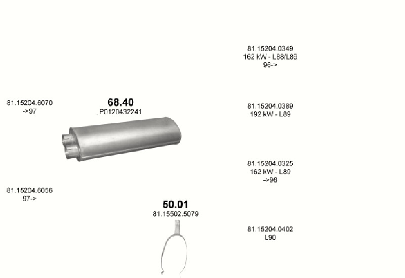 Schéma výfukového systému MAN M2000L 6.9 – D0826 LFL L80/L82/L84/L86/L87/L88/L89/L90 – sestava 2