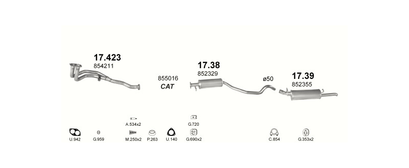 Schéma výfukového systému OPEL VECTRA A 1.8 – 1.8i MAN