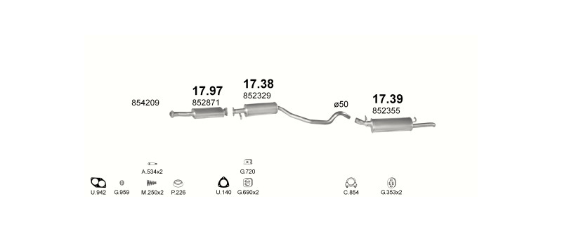 Schéma výfukového systému OPEL VECTRA A 2.0 – manuální převodovka