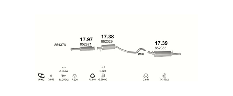 Schéma výfukového systému OPEL VECTRA A 2.0 – automatická převodovka