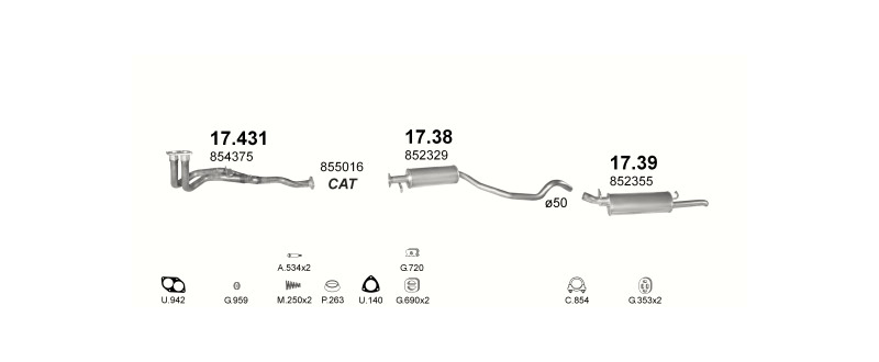Schéma výfukového systému OPEL VECTRA A 2.0 – automatická převodovka