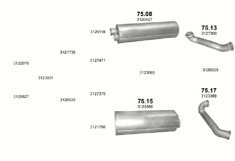 Schéma výfukového systému VOLVO FL 6 5.4 – 4X2 FL608/609/610/611 – sestava 3