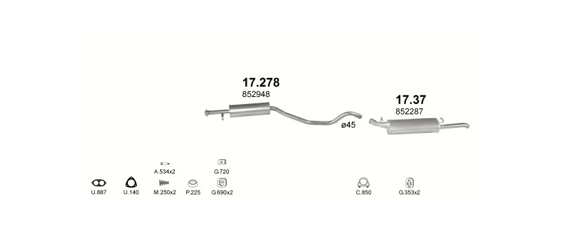 Schéma výfukového systému OPEL VECTRA A 1.7 D – Sestava 1