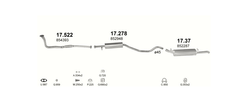 Schéma výfukového systému OPEL VECTRA A 1.7 D – Sestava 2
