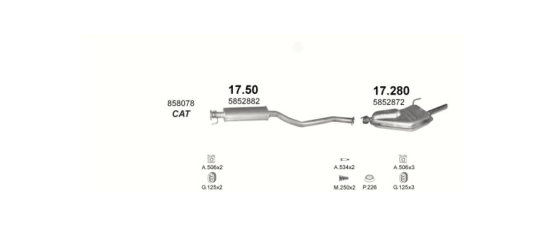 Schéma výfukového systému OPEL VECTRA B 1.6 – 1.6i 16V MAN