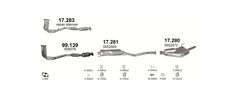 Schéma výfukového systému OPEL VECTRA B 1.8 – 1.8i 16V MAN