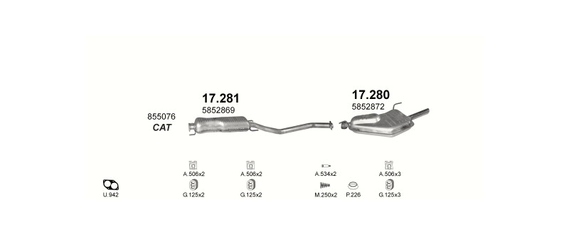 Schéma výfukového systému OPEL VECTRA B 1.8 – 1.8i 16V AUT