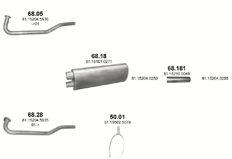 Schéma výfukového systému MAN M2000L 4.6 – D0824 LFL L70/L72 – sestava 1