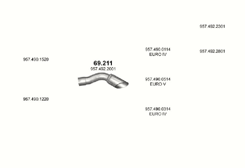 Schéma výfukového systému MERCEDES ECONIC 6.4 – OM 906/926 LA – sestava 1